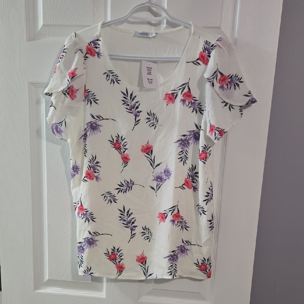 Ricki's White Blouse with Red and Purple Floral Design